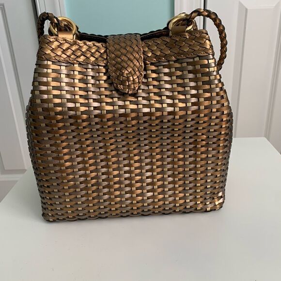 1980's CEM Metallic Leather Woven Basket Bag - Picture 1 of 10